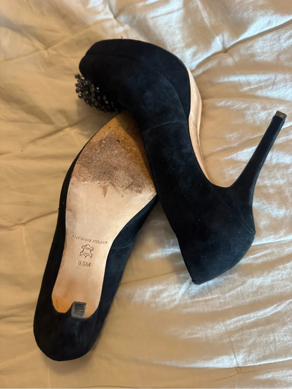 Antonio Melani Black Jeweled Suede Pumps